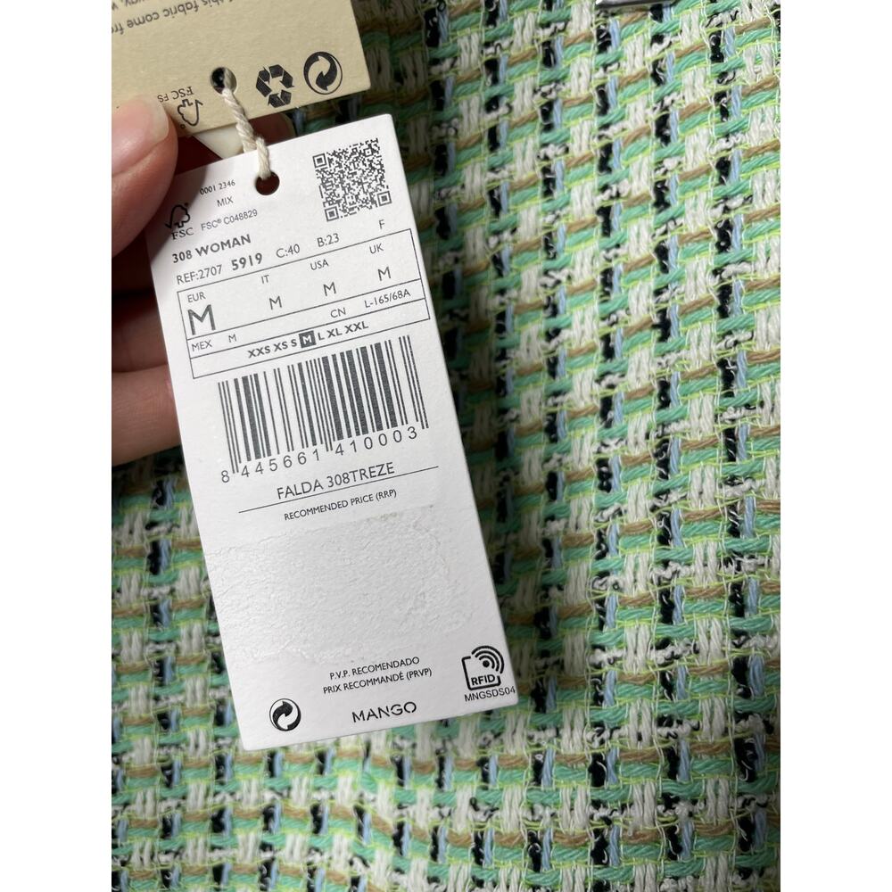 NEW MNG TMango Tweed Mini Skirt Pastel Green Size Medium - Picture 2 of 6